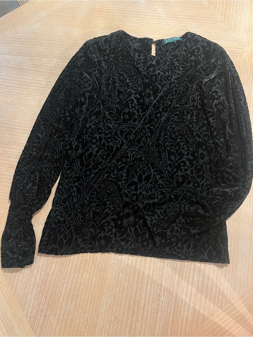 Ralph Lauren Velvet Burnout Long Sleeve Top - Black -